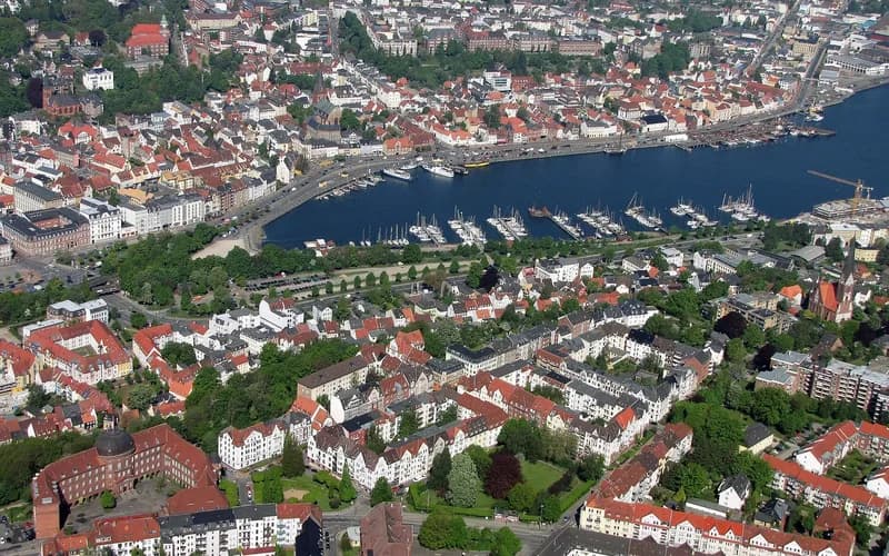 Flensburg harbor old town city view