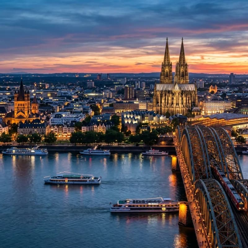 Cologne Cathedral Rhine river bridge view