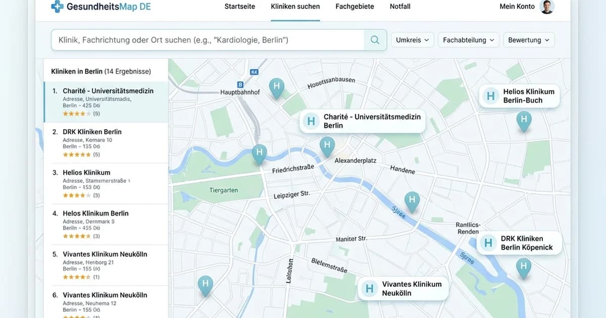 Krankenhäuser nach Stadt über MedZent finden