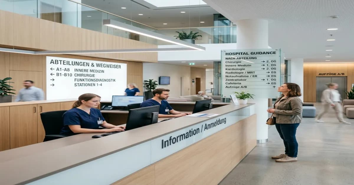Patient orientiert sich über Fachabteilungen im Krankenhaus