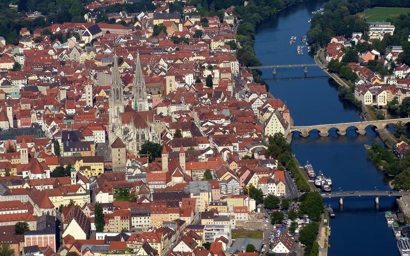 Regensburg stone bridge old town Danube